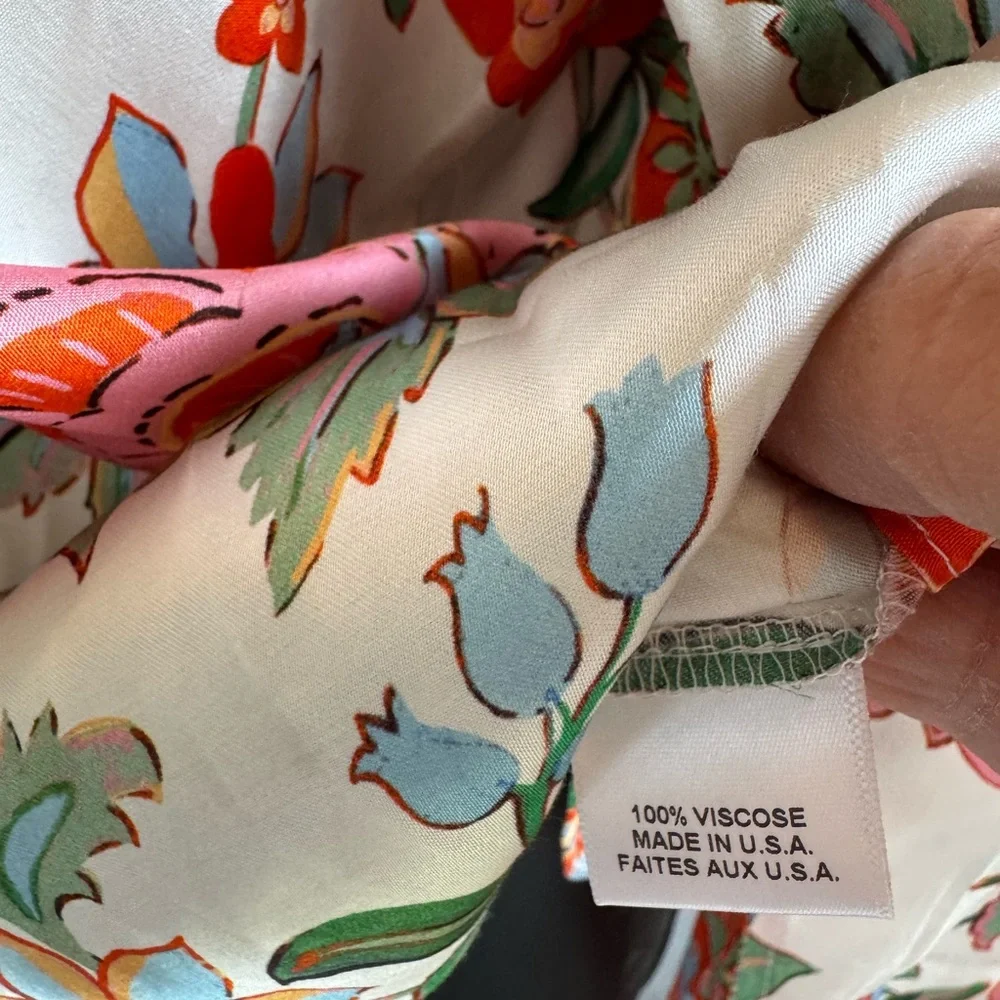 Misa Los Angeles White Floral Button-Up Blouse with Pink, Green & Orange Print - Picture 5 of 6